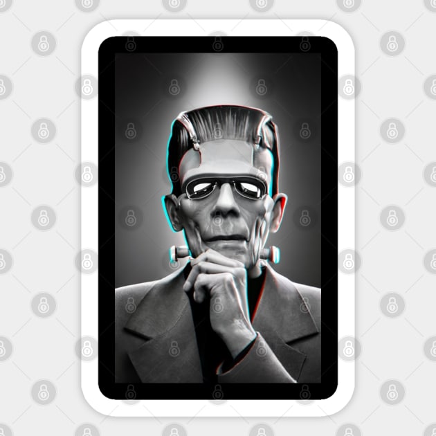 Frankenstein looking cool as all get out Sticker by aknuckle